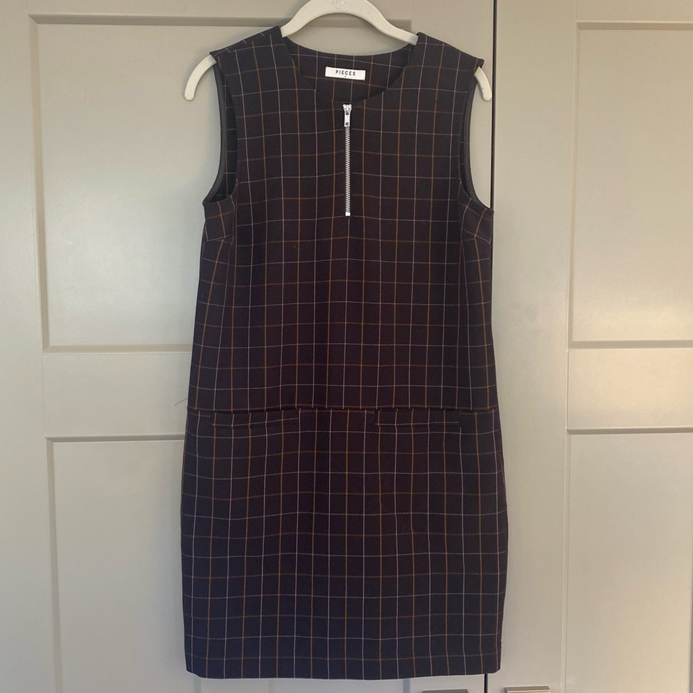 Autumn Grid Plaid Shift Mini Dress - Size Medium
